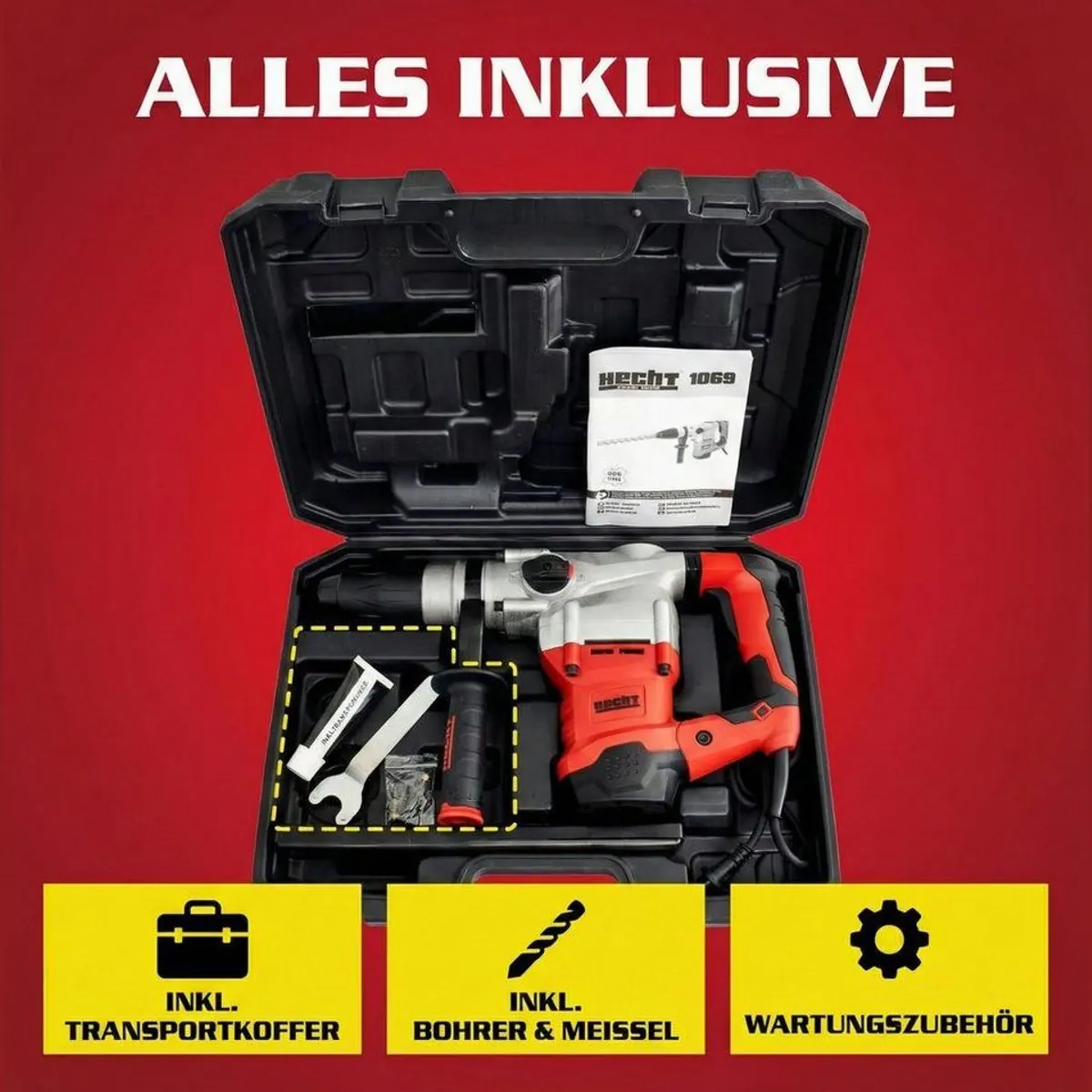 Hecht 1069 Bohrhammer SDS-Max, 1600W, 3530 U/min, vielseitig und robust 5