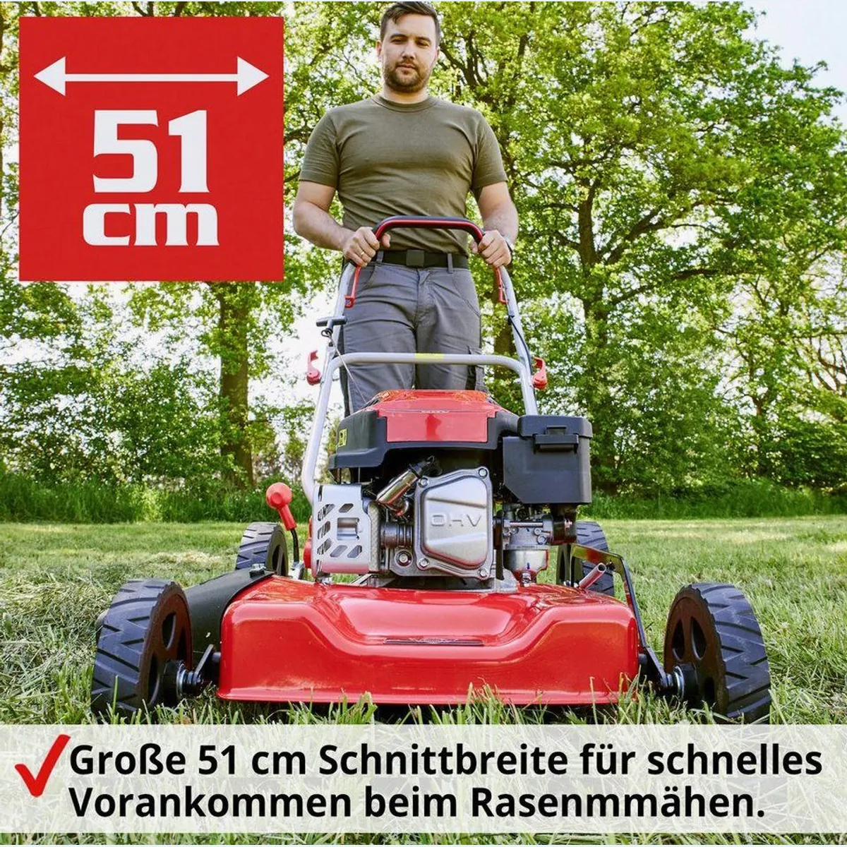 Hecht Benzinrasenmäher 5511, 51 cm Schnittbreite, leistungsstarker 4-Takt Motor, robustes Stahlgehäuse 2