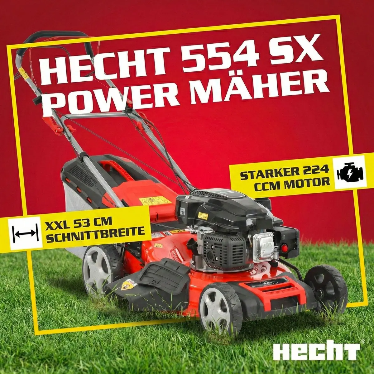 Hecht 554 SX Benzin-Rasenmäher, 5-in-1 Funktion, 53 cm Schnittbreite, 6 PS 2
