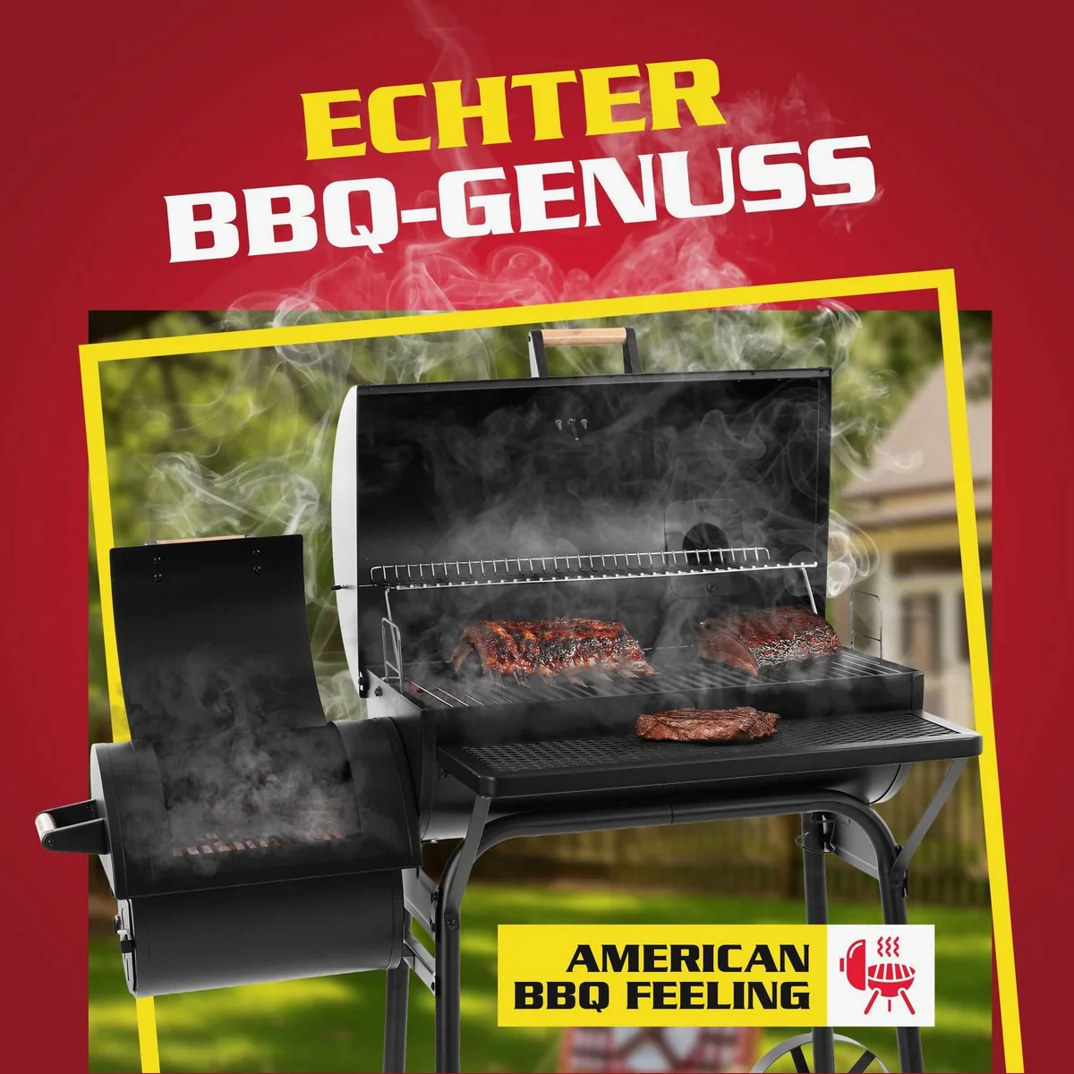 Hecht Sentinel Smoker Grillwagen, XXL Grillfläche, präzise Temperaturregelung, elegantes Design 2