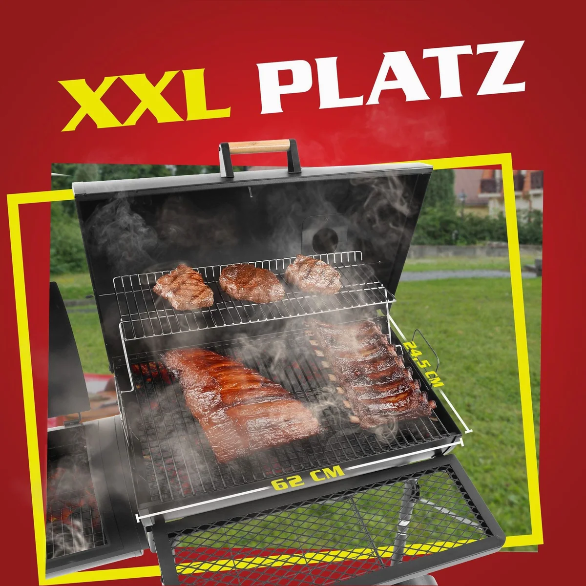 Hecht Sentinel Smoker Grillwagen, XXL Grillfläche, präzise Temperaturregelung, elegantes Design 3