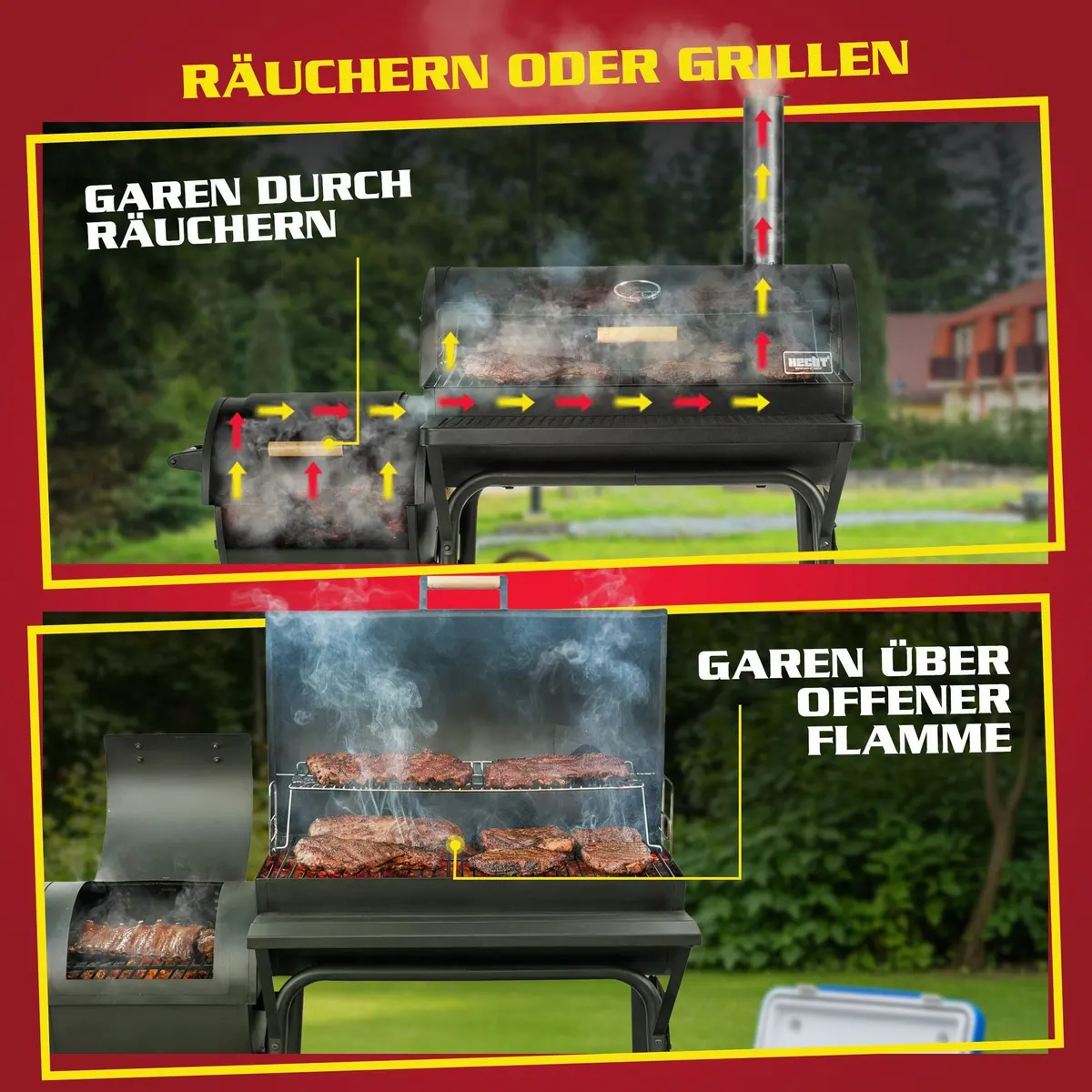 Hecht Sentinel Smoker Grillwagen, XXL Grillfläche, präzise Temperaturregelung, elegantes Design 4
