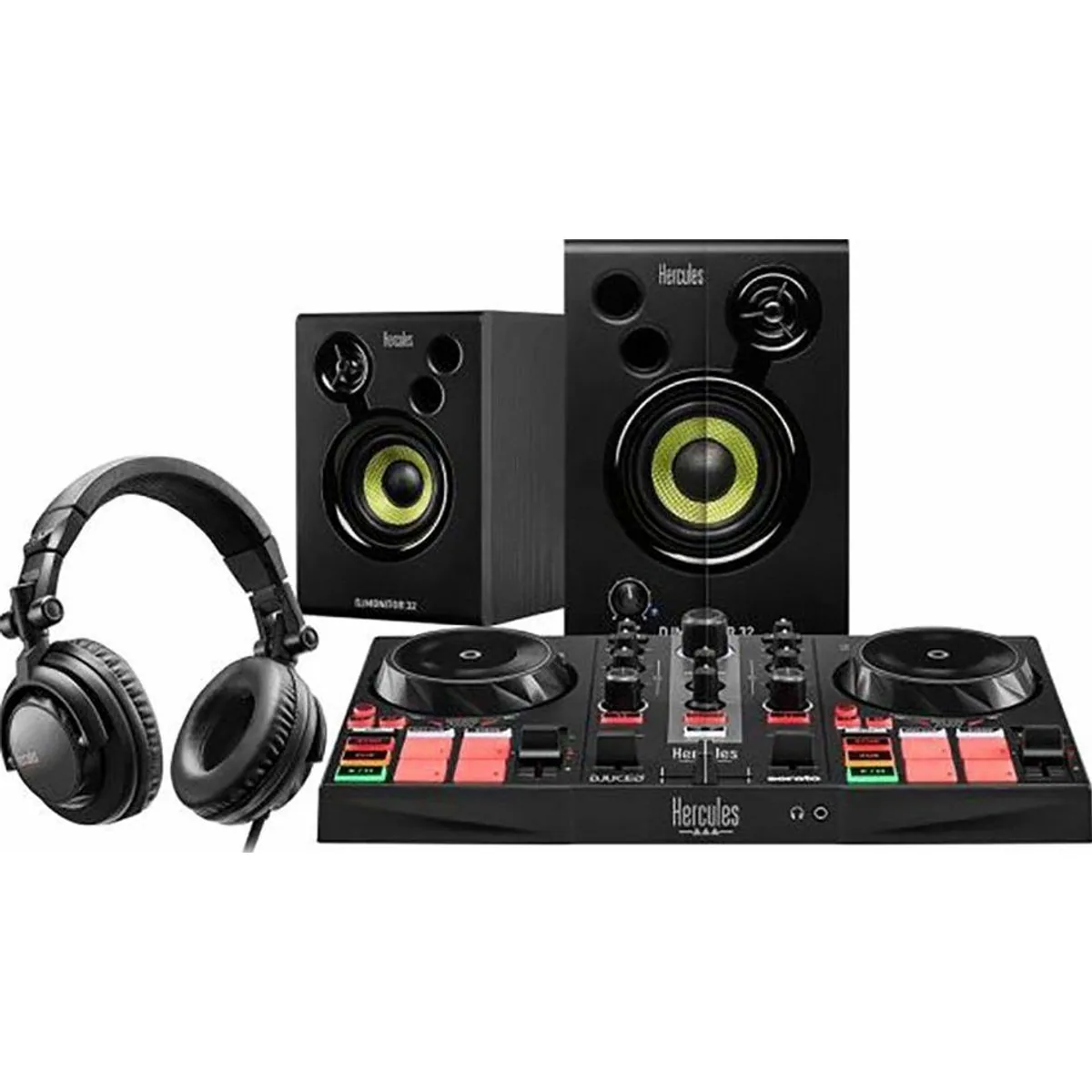 HERCULES DJLearning Kit MK2, kompakter DJ-Controller, Lautsprecher und Kopfhörer