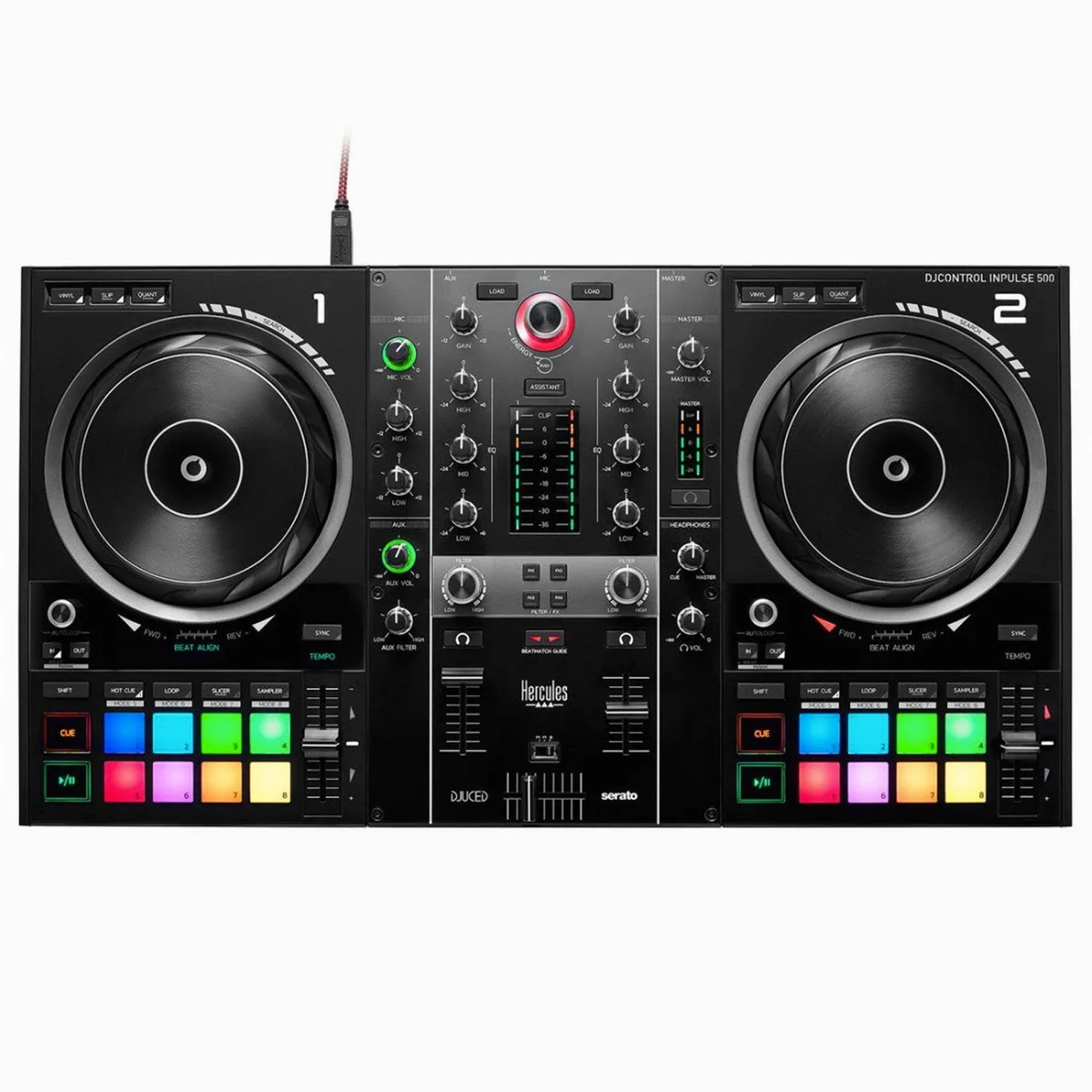 HERCULES Inpulse 500 DJ Controller, 2-Deck USB, 16 RGB Pads, Beatmatching Feature 2