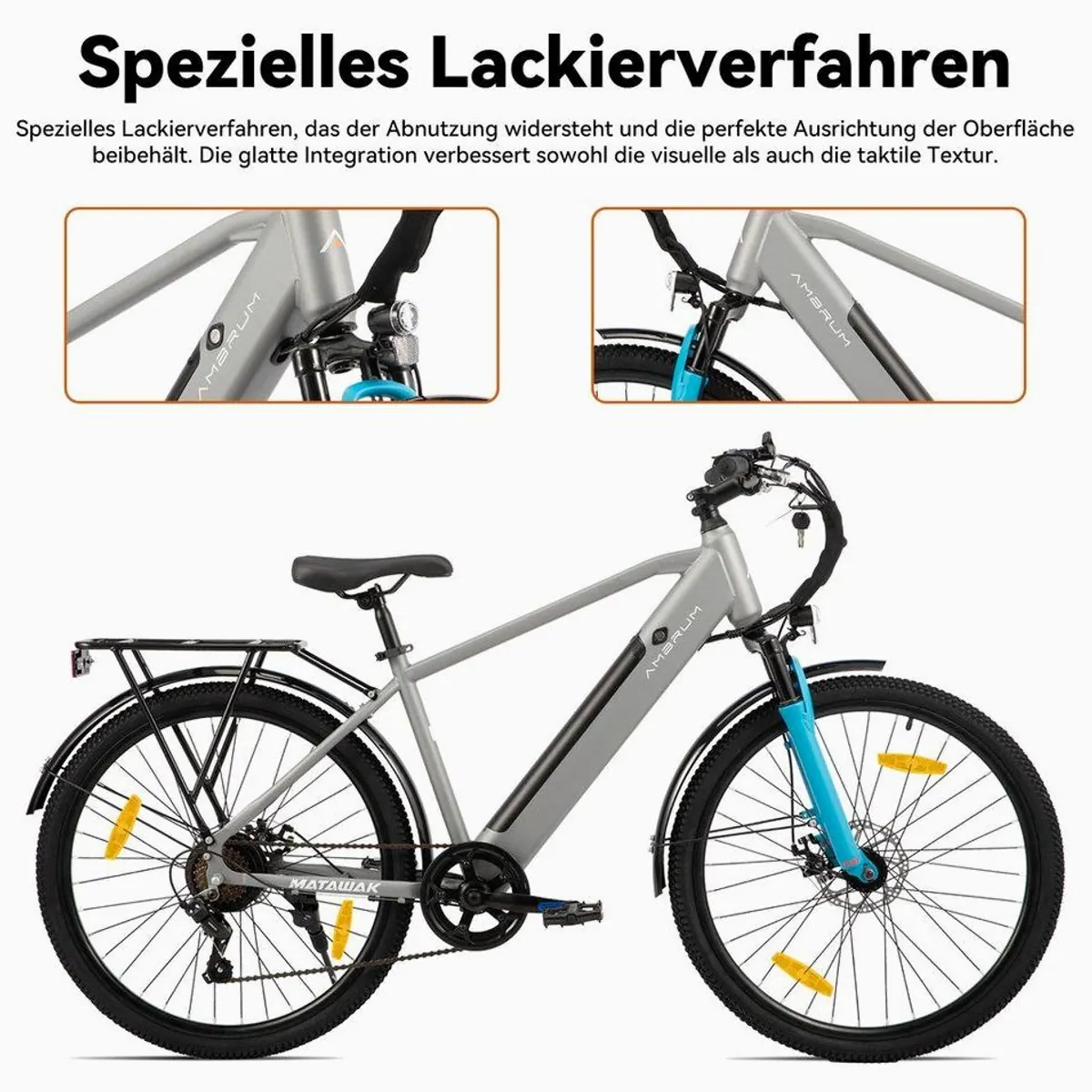 HILAND E-Bike 26", 250W Motor, 10,4Ah Akku, Gepäckträger für Pendler 2