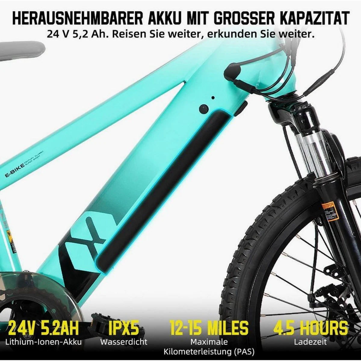 HILAND E-Bike 20/24 Zoll E-Mountainbike, abnehmbarer Akku, leistungsstarker Heckmotor 3