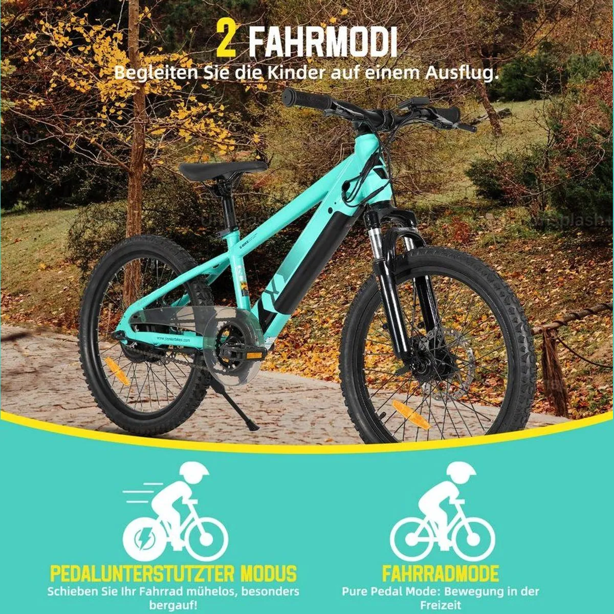 HILAND E-Bike 20/24 Zoll E-Mountainbike, abnehmbarer Akku, leistungsstarker Heckmotor 4