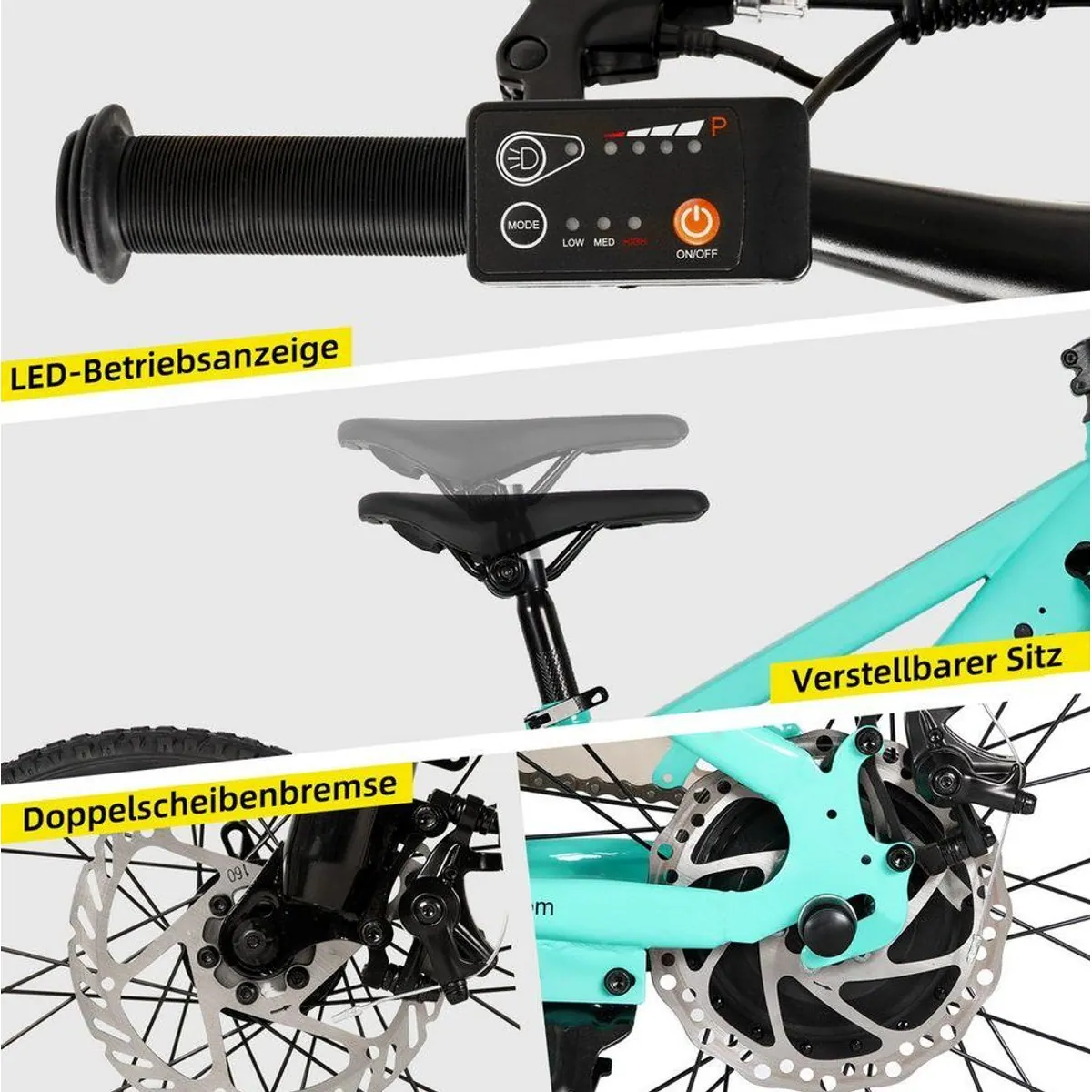 HILAND E-Bike 20/24 Zoll E-Mountainbike, abnehmbarer Akku, leistungsstarker Heckmotor 5