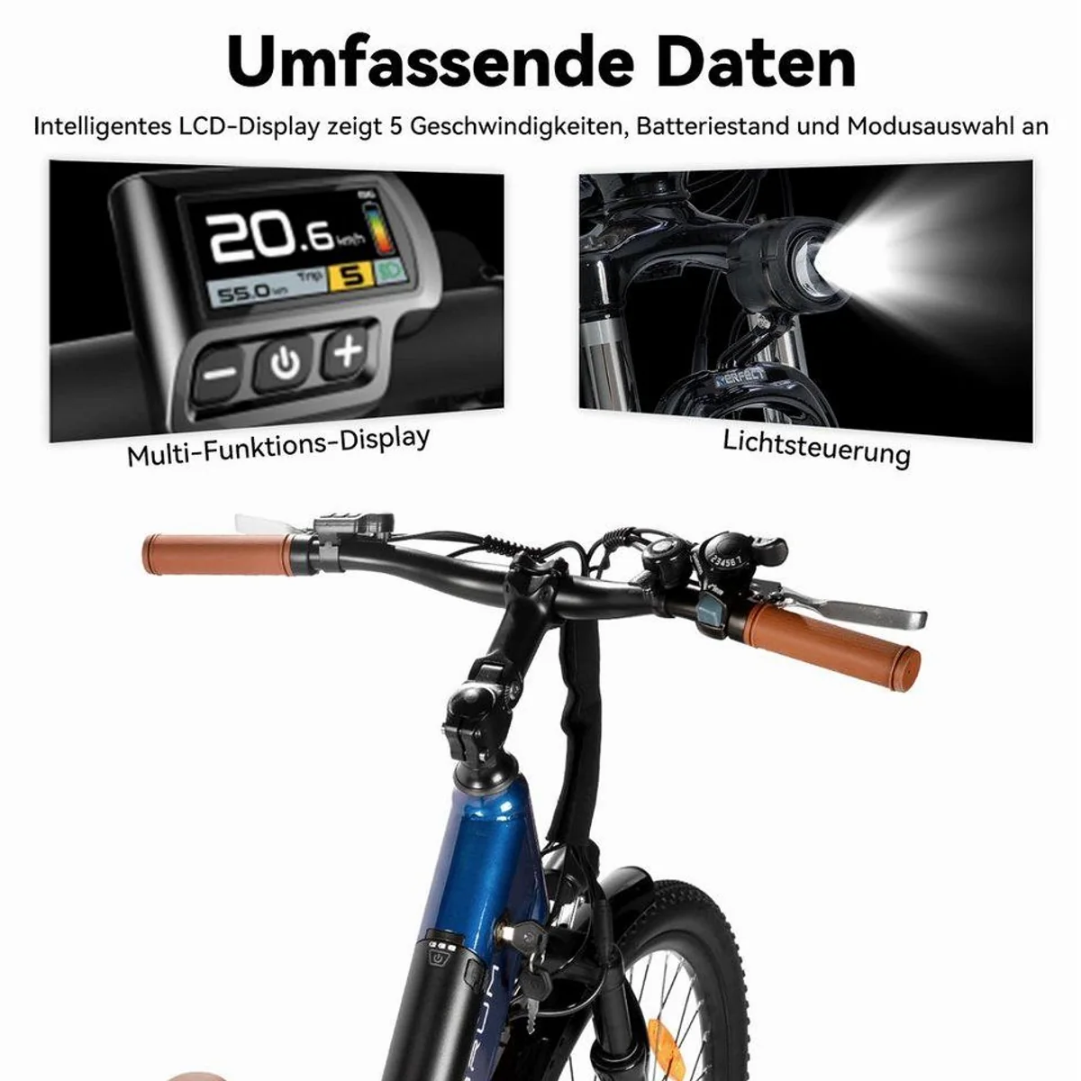 HILAND E-Bike 26" E-Mountainbike, leistungsstarker Nabenmotor, robuste Bauweise, vielseitige Shimano-Schaltung 5