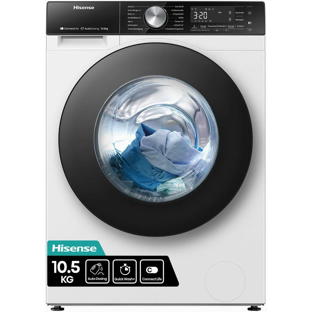 Hisense WF5S1045BW Waschmaschine, 10,5 kg, 1400 U/min, AutoDosing 2