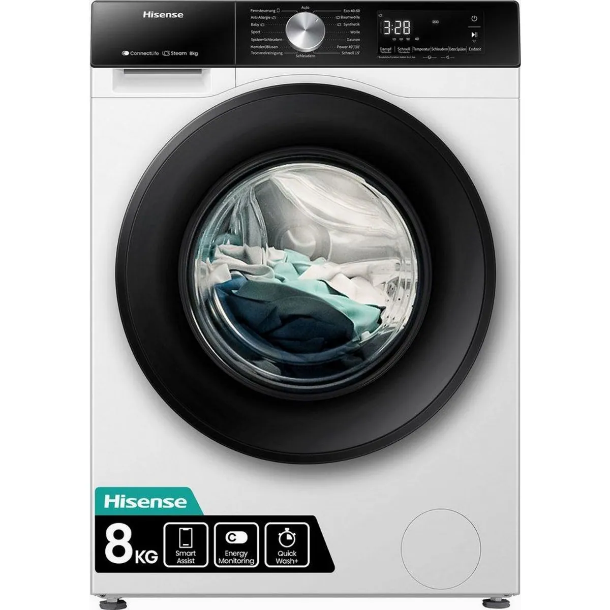 Hisense WF3S8043BW3 Waschmaschine, 8 kg Kapazität, 1400 U/min, Wifi-ConnectLife 3