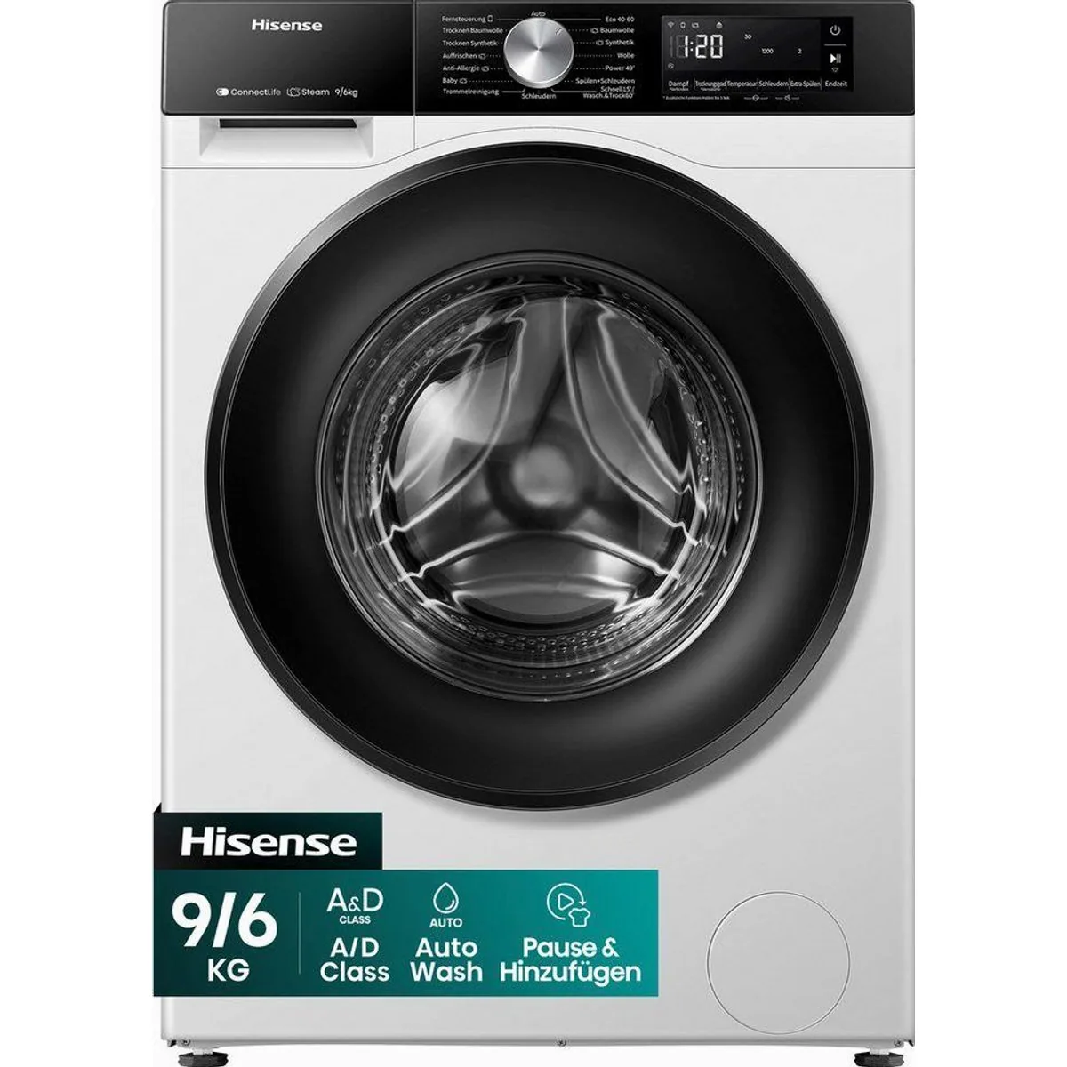 Hisense WD3S9043BW3 Waschtrockner, 9 kg Waschen, 6 kg Trocknen, 1400 U/min — Schnelles Waschen & Trocknen 3