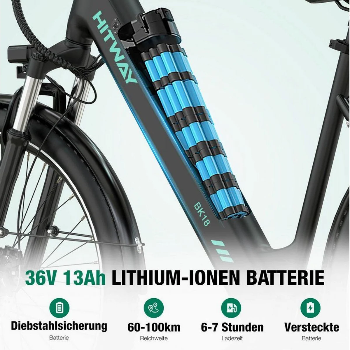 HITWAY BK18 Elektrofahrrad, 36V 13Ah Akku, Shimano 7-Gang-Schaltung, 27,5 Zoll 3