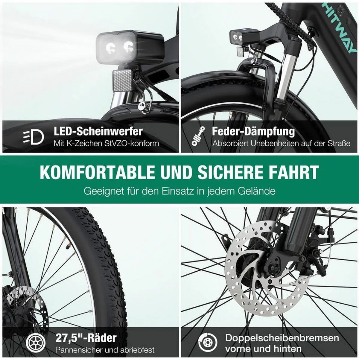 HITWAY BK18 Elektrofahrrad, 36V 13Ah Akku, Shimano 7-Gang-Schaltung, 27,5 Zoll 4