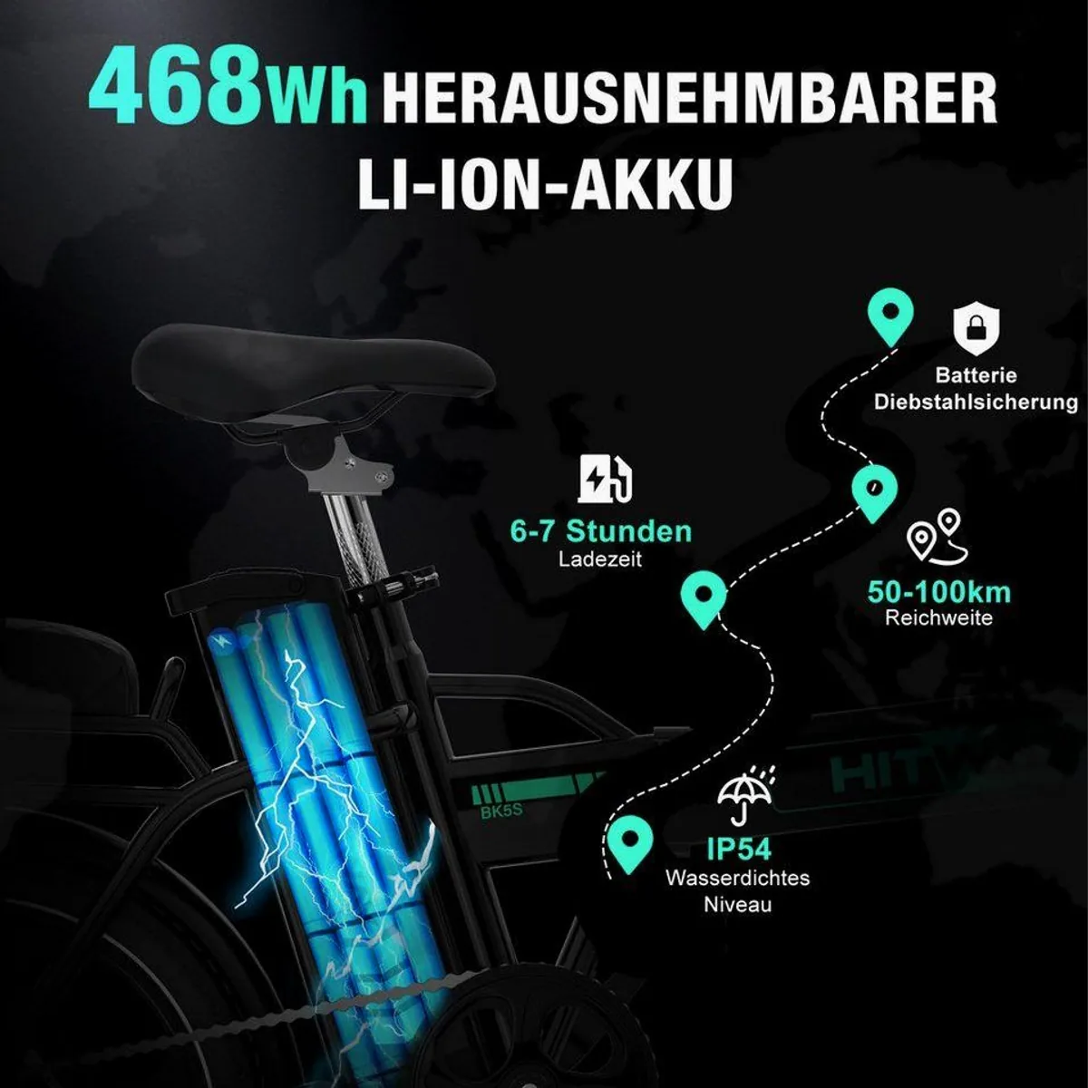 HITWAY E-Bike BK5 Klapprad, herausnehmbarer 468Wh Akku, kompakt faltbar für Stadt und Pendeln 5