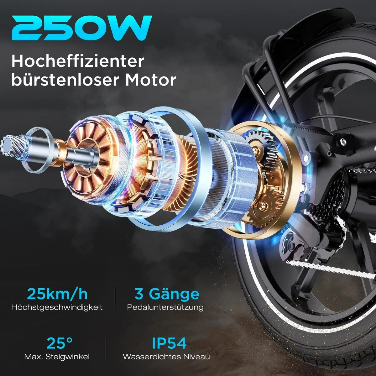 HITWAY E-Bike BK30, hohe Reichweite, robuste Reifen, schlüsselloser Zugang 3