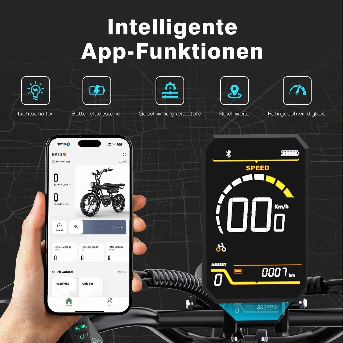 HITWAY E-Bike BK30, hohe Reichweite, robuste Reifen, schlüsselloser Zugang 5
