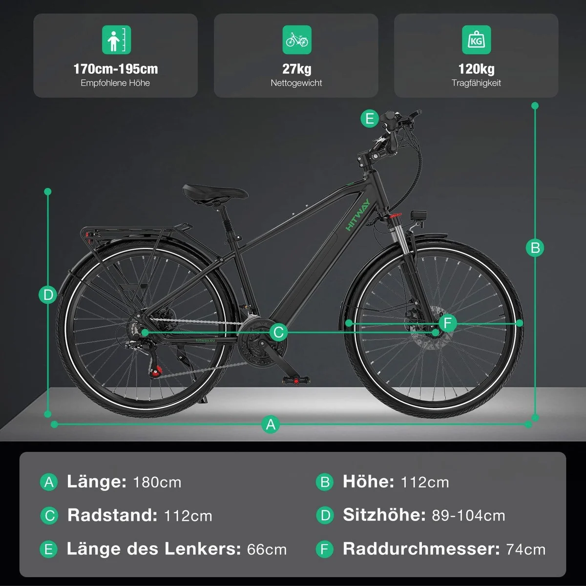 HITWAY BK7S PRO E-Mountainbike, 27,5 Zoll, langlebiger Akku, 21-Gang Shimano Schaltung 4