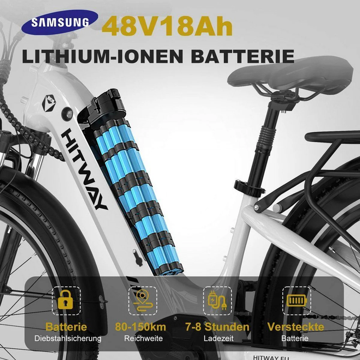 HITWAY E-Bike BK16, leistungsstarker Akku, 250W Motor, Shimano 7-Gang-Schaltung 2