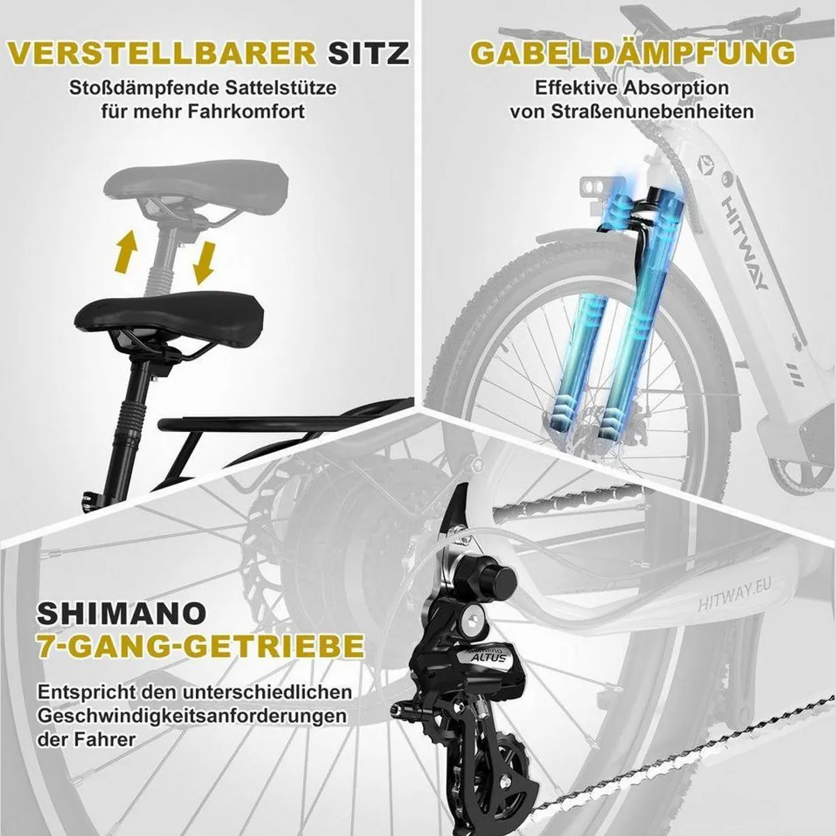 HITWAY E-Bike BK16, leistungsstarker Akku, 250W Motor, Shimano 7-Gang-Schaltung 4