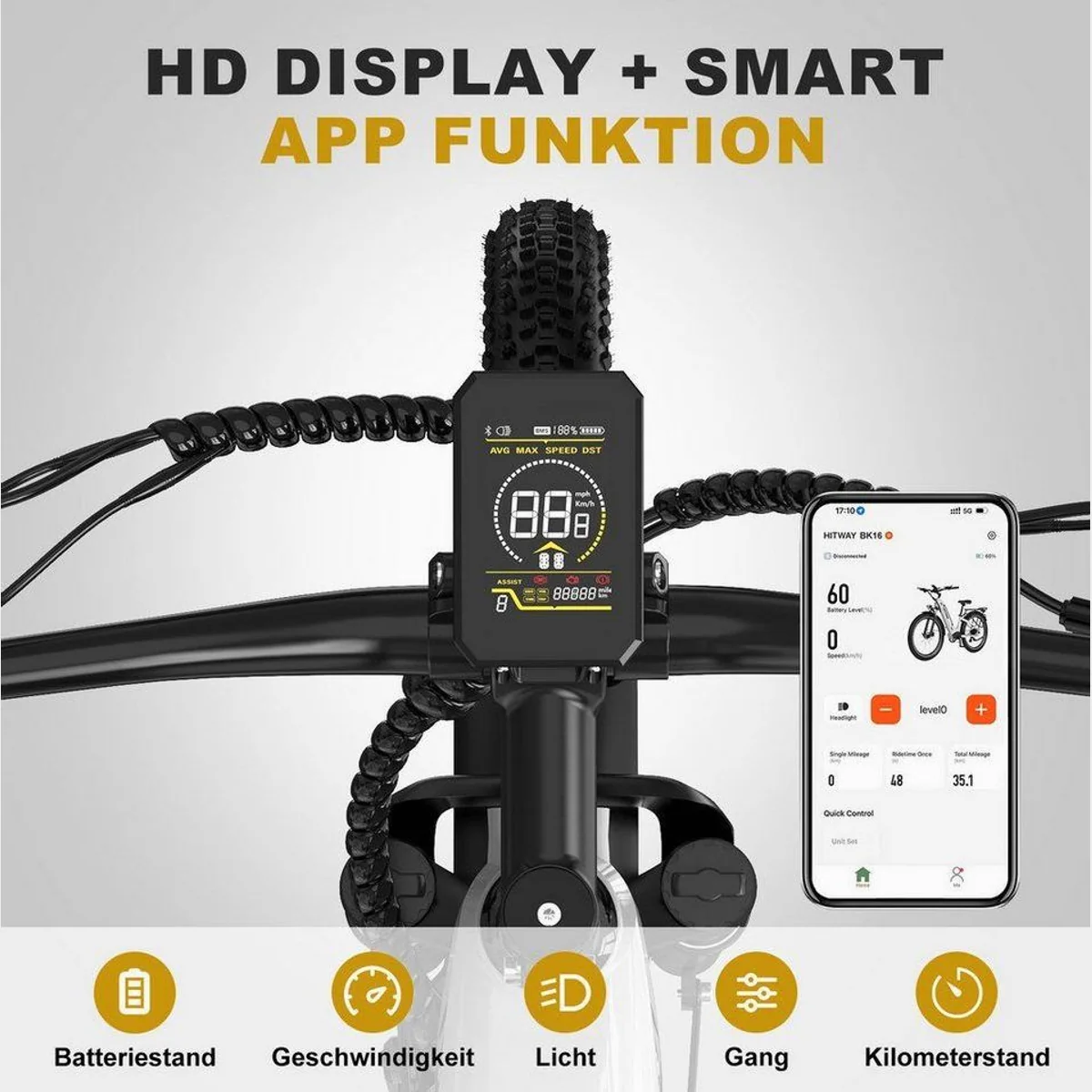 HITWAY E-Bike BK16, leistungsstarker Akku, 250W Motor, Shimano 7-Gang-Schaltung 5