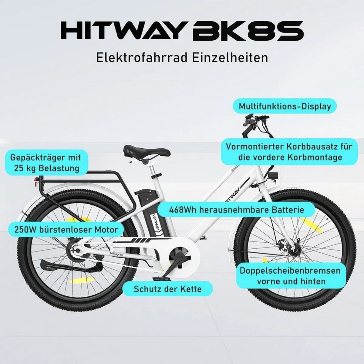 HITWAY BK8S E-Bike, 250W Motor, 36V 13Ah Akku, 27,5 Zoll — für Pendler und Freizeitfahrer 5