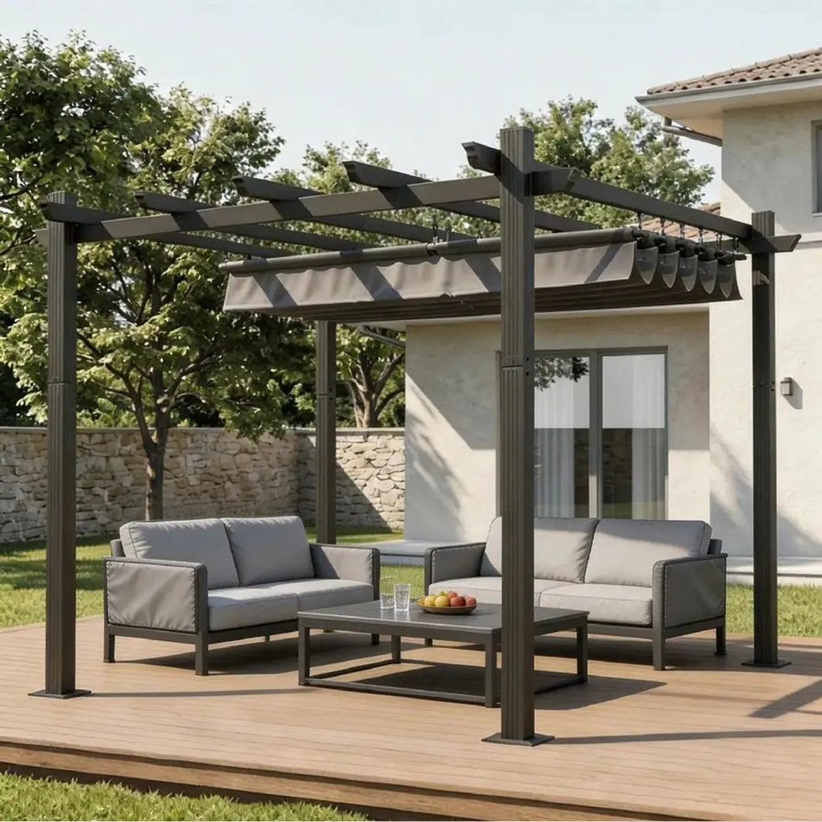 HOMALL Pavillon 3x3m/3x4m, wetterfester Aluminiumrahmen, flexible Markise, stabile Konstruktion