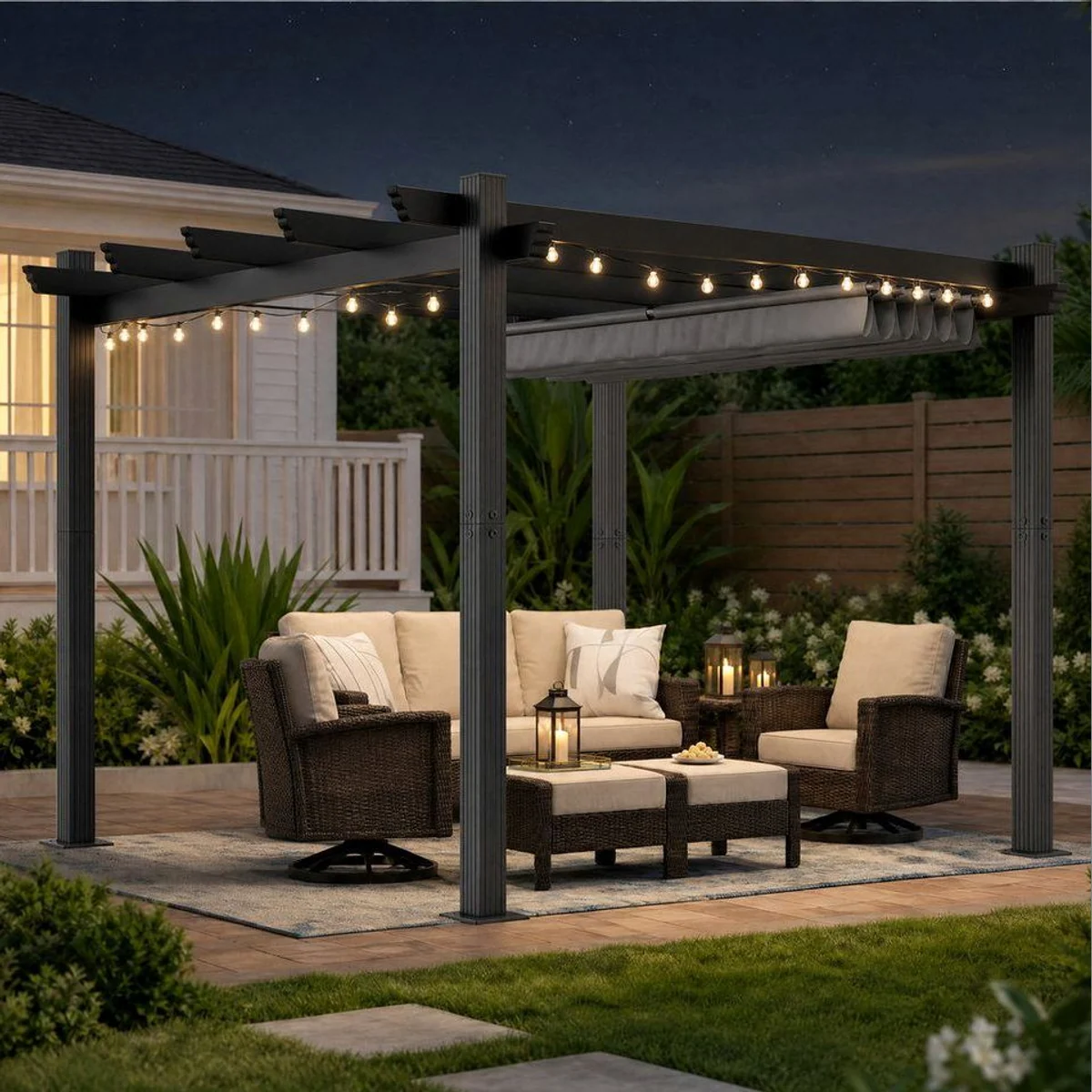 HOMALL Pavillon 3x3m/3x4m, wetterfester Aluminiumrahmen, flexible Markise, stabile Konstruktion 3
