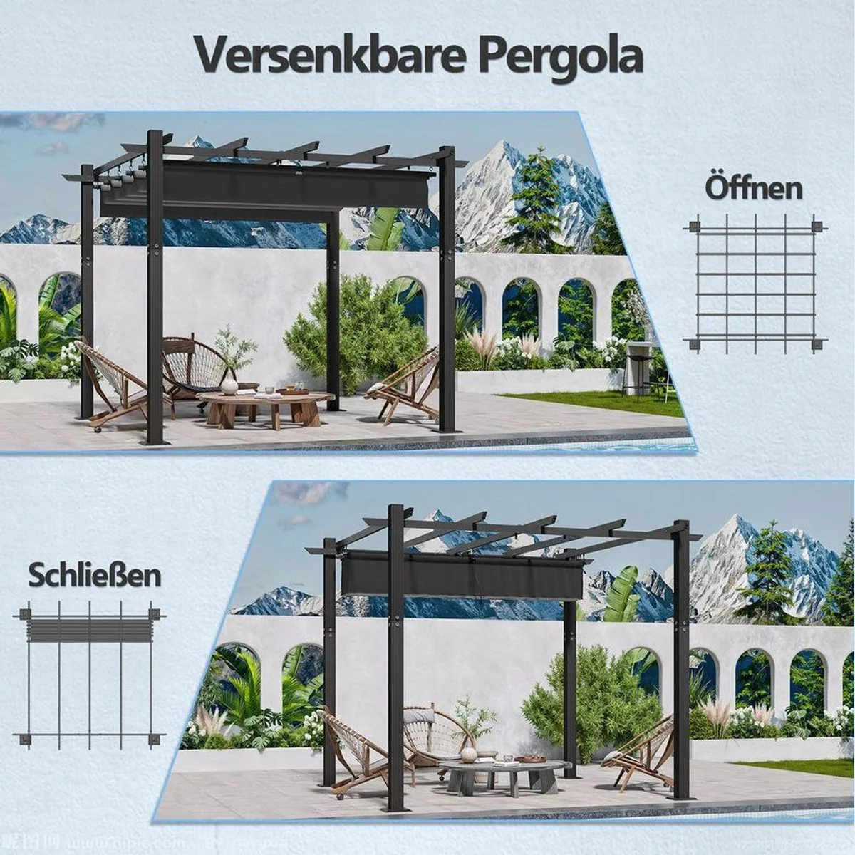 HOMALL Pavillon 3x3m/3x4m, wetterfester Aluminiumrahmen, flexible Markise, stabile Konstruktion 4