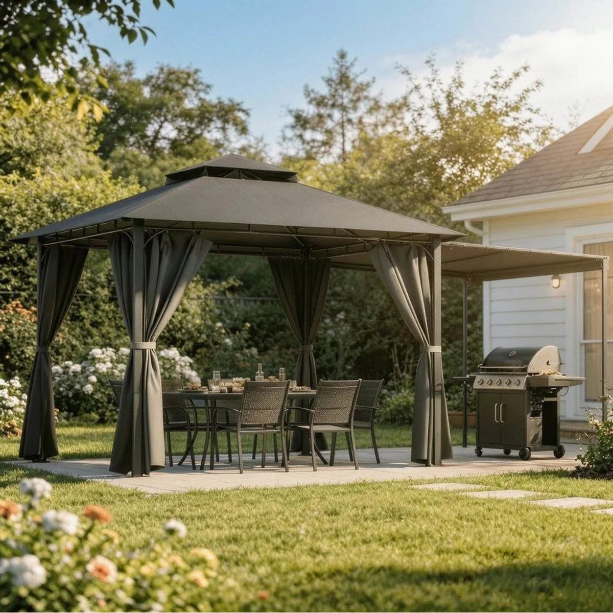 HOMALL Pavillon Extend Grillpavillon, 1,8 m Seitenveranda, wetterfest und UV-beständig
