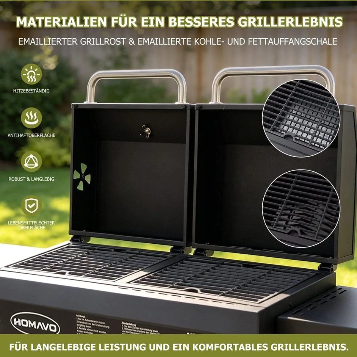 HOMAVO Gasgrill 2-in-1, vielseitig im Gas- und Holzkohlebetrieb 3