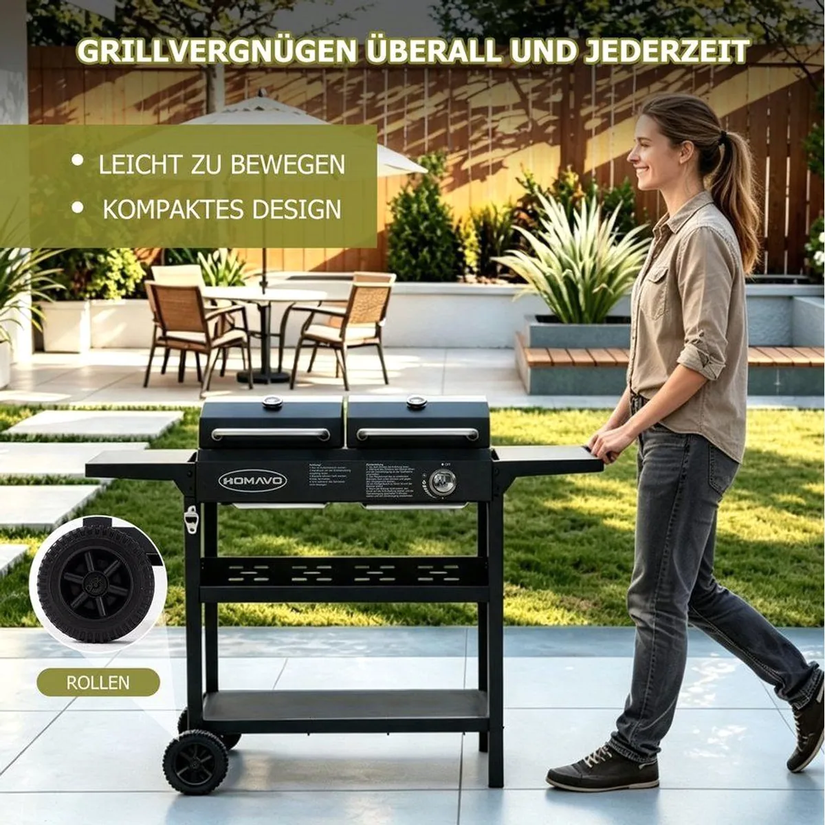 HOMAVO Gasgrill 2-in-1, vielseitig im Gas- und Holzkohlebetrieb 4