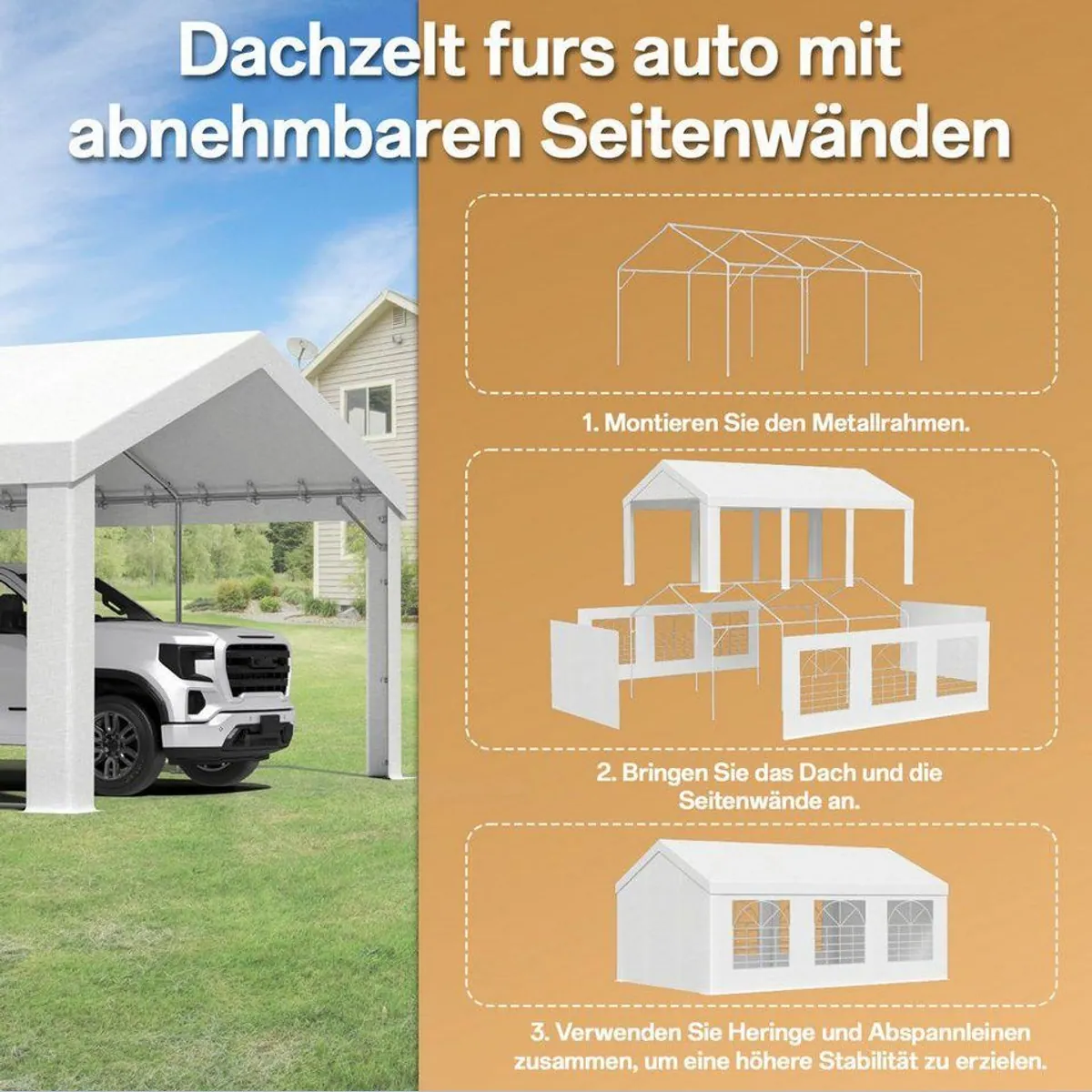 HOMALL Pavillon Partyzelt, wasserdichtes Polyester-Dach, stabiler Stahlrahmen — ideal für Garten und Events 3