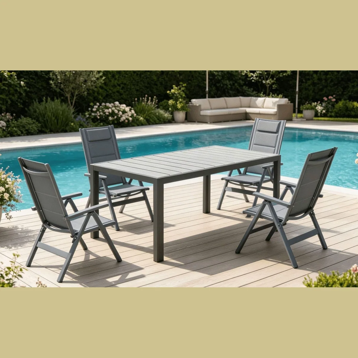 HOMALL Garten-Essgruppe, klappbare Armlehnstühle & Aluminium Tisch – Komfort, Stabilität, Flexibilität