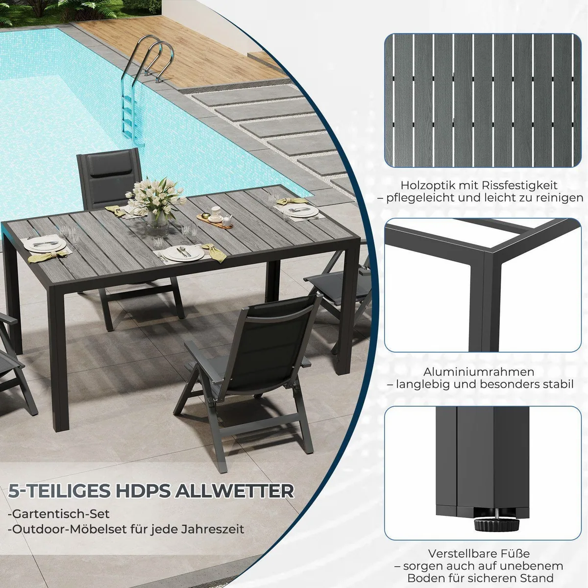 HOMALL Garten-Essgruppe, klappbare Armlehnstühle & Aluminium Tisch – Komfort, Stabilität, Flexibilität 3