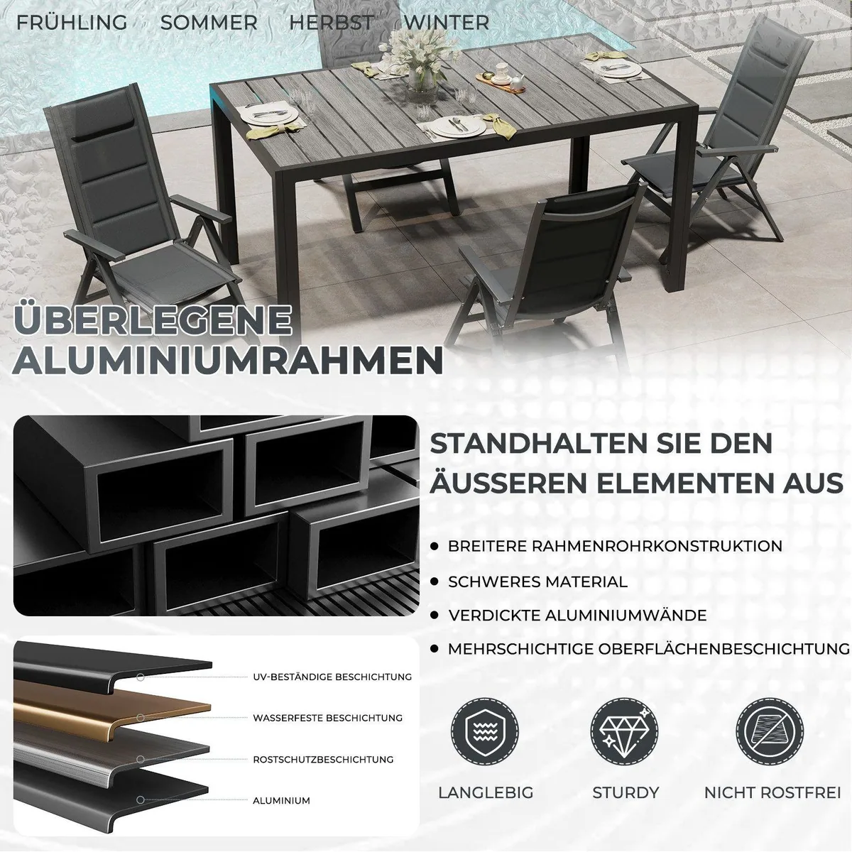 HOMALL Garten-Essgruppe, klappbare Armlehnstühle & Aluminium Tisch – Komfort, Stabilität, Flexibilität 4
