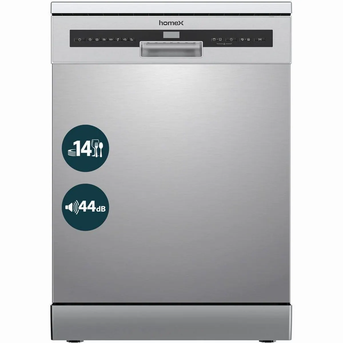 homeX DWFS601444C-S Geschirrspüler, 14 Maßgedecke, 7 Programme, leise 44 dB