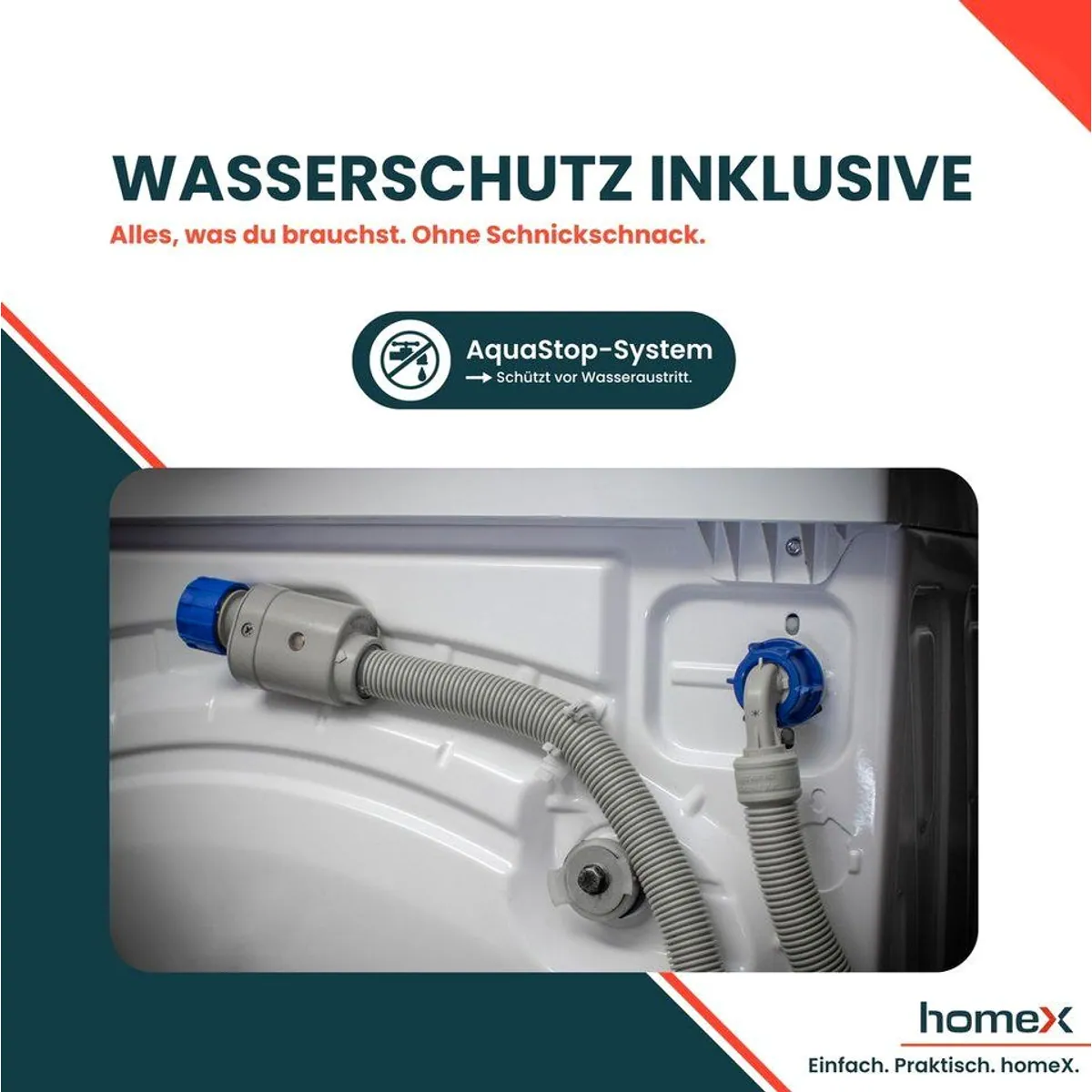 homeX WF812K1A-W Waschmaschine, 8 kg, 1200 U/min, Inverter Motor, AquaStop 3