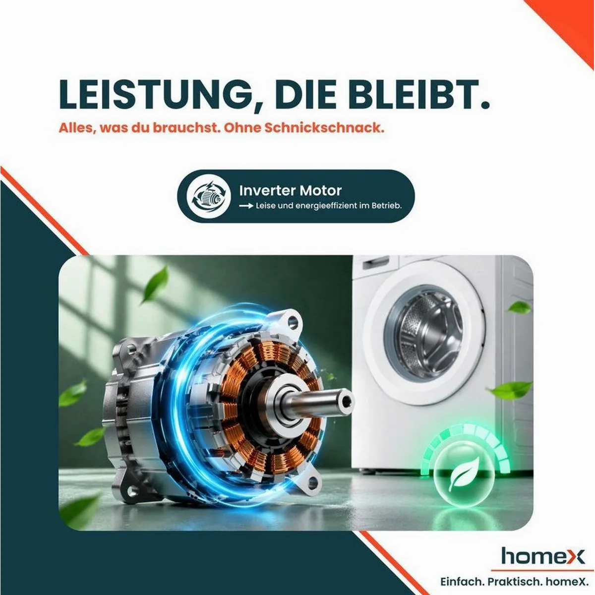 homeX WF812K1A-W Waschmaschine, 8 kg, 1200 U/min, Inverter Motor, AquaStop 4