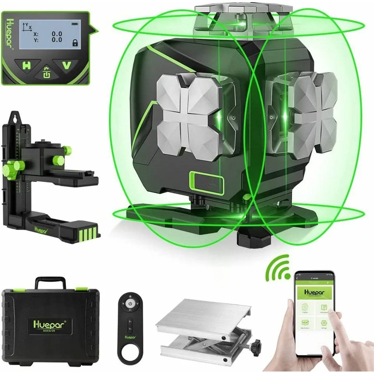Huepar S04CG Kreuzlinienlaser, 4D Projektion, Selbstnivellierung, LCD-Bildschirm