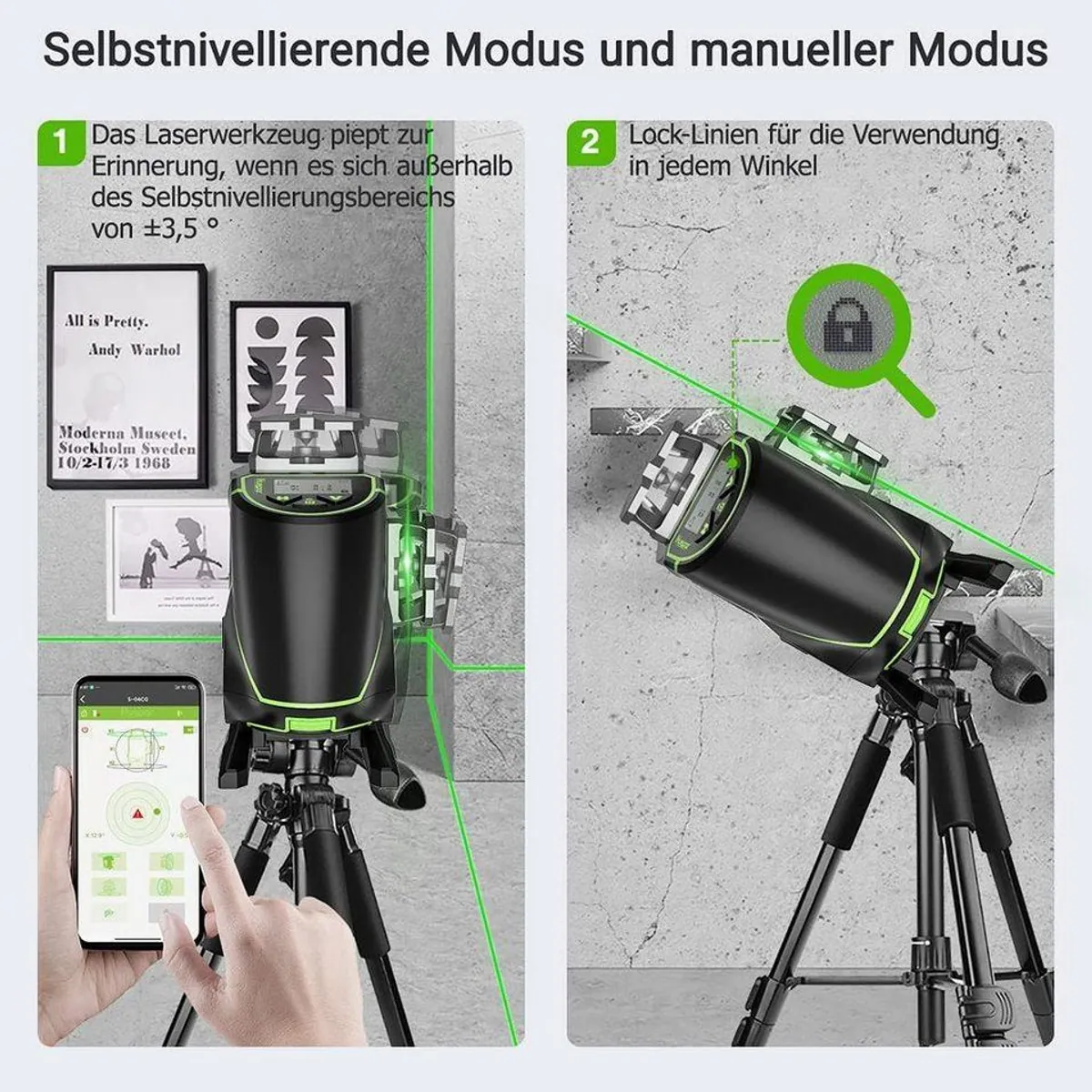 Huepar S04CG Kreuzlinienlaser, 4D Projektion, Selbstnivellierung, LCD-Bildschirm 3