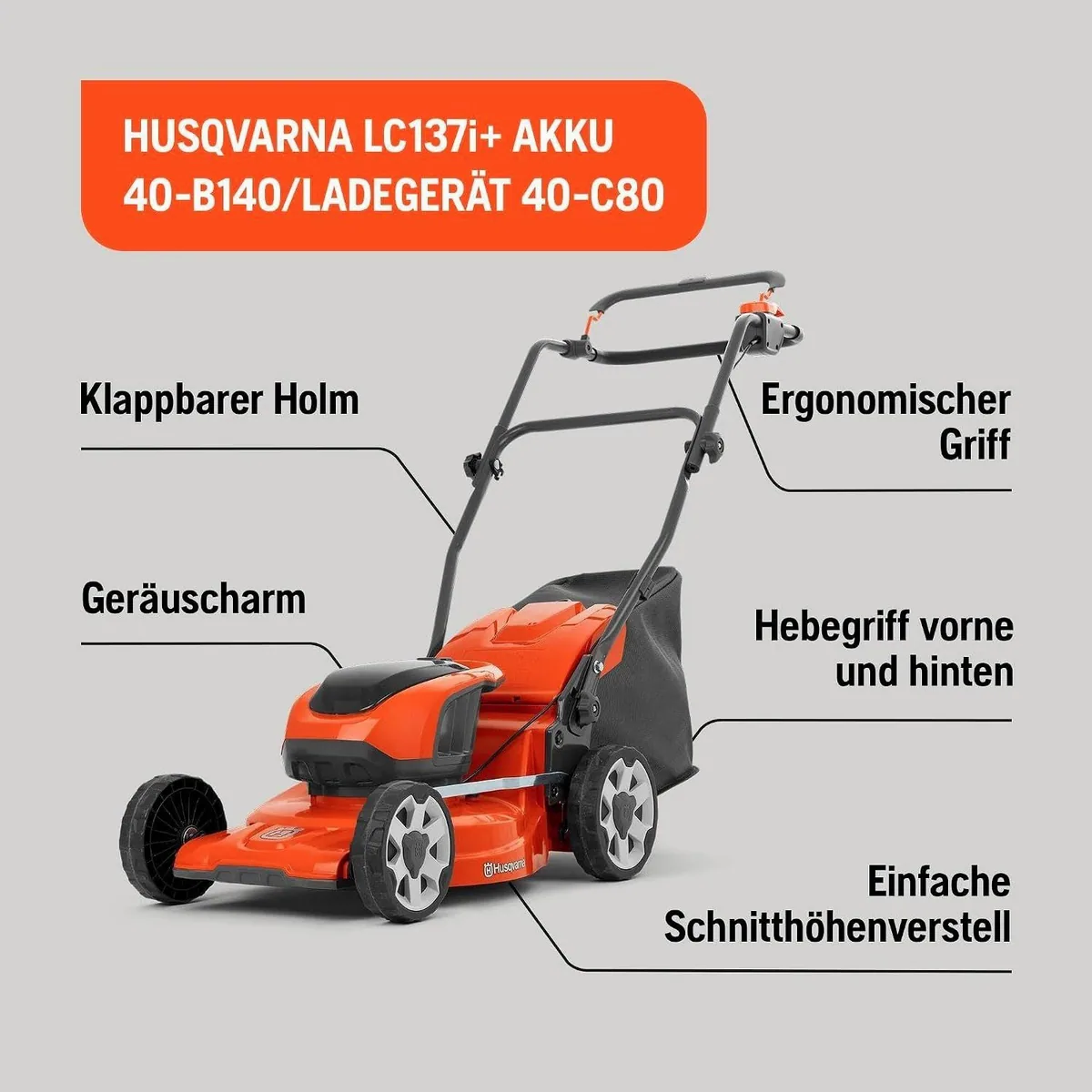 Husqvarna LC 137i Akku-Rasenmäher, 37 cm Schnittbreite, kompakt und leicht — ideal für kleine Gärten bis 300 m² 3