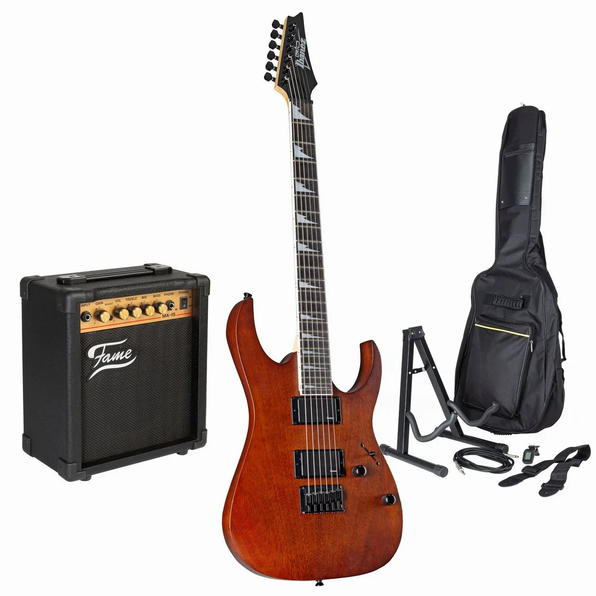 Ibanez Gio GRG121DX-WNF E-Gitarre, elegant walnut finish, inklusive Verstärker & Zubehör
