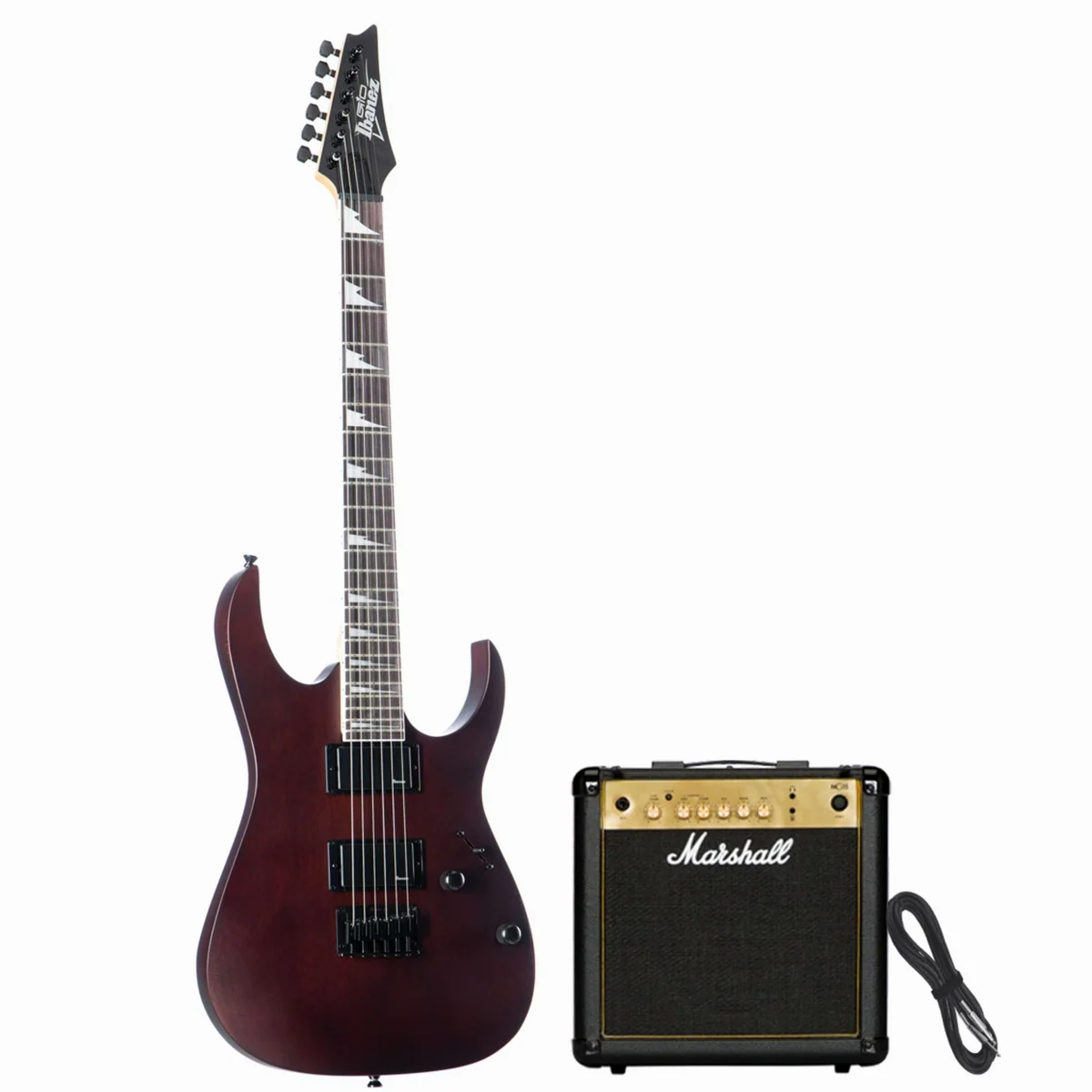 Ibanez Gio GRG121DX-WNF E-Gitarre, Marshall MG15GFX Verstärker, 3 m Kabel