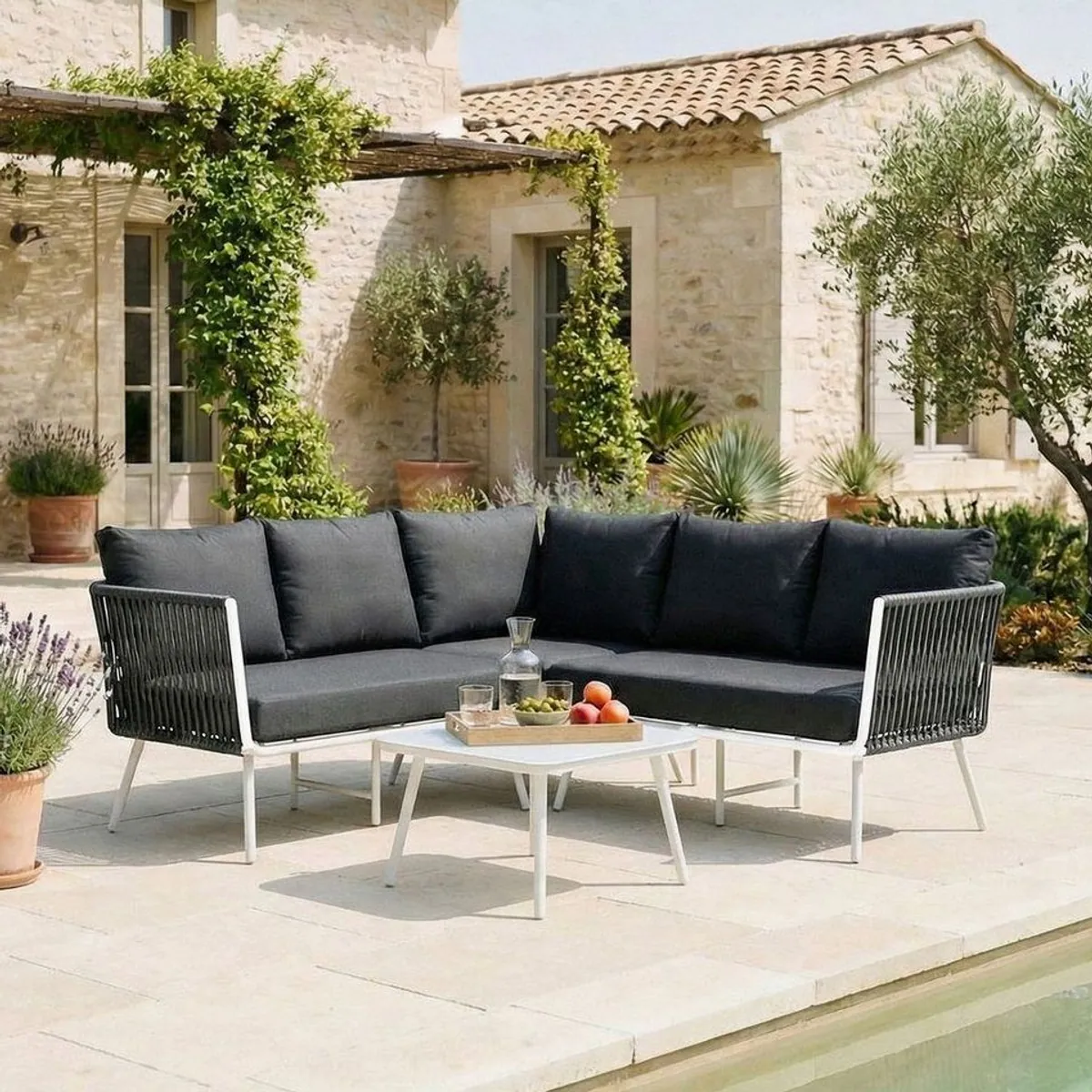 IDIMEX Gartenlounge-Set Jakarta, stilvolles Design, flexible Aufstellung, wasserabweisende Polster