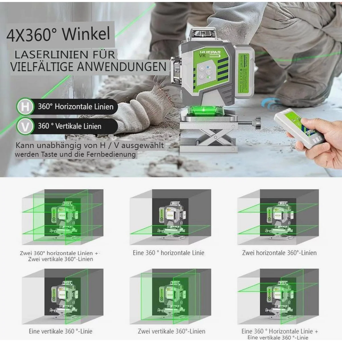 Insma Kreuzlinienlaser Grün 4D, 16 Linien, 8000mAh Akku — selbstnivellierend, IP54, Fernbedienung 2