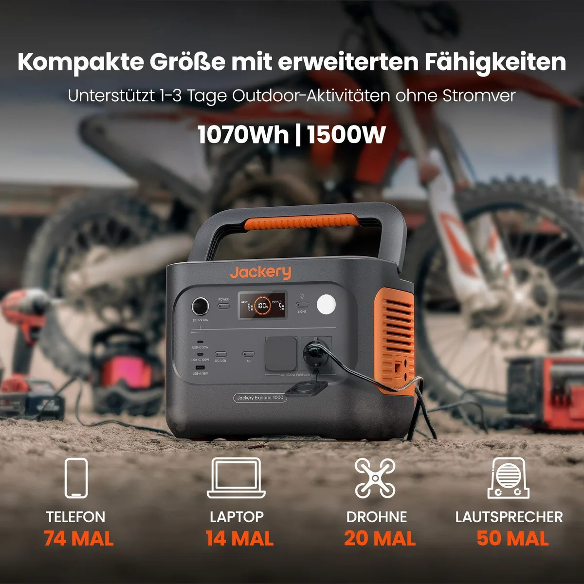 Jackery Explorer 1000 v2 Tragbare Powerstation, 1070Wh LiFePO4, 1500W AC Leistung, 1 Std. Schnellladung 2
