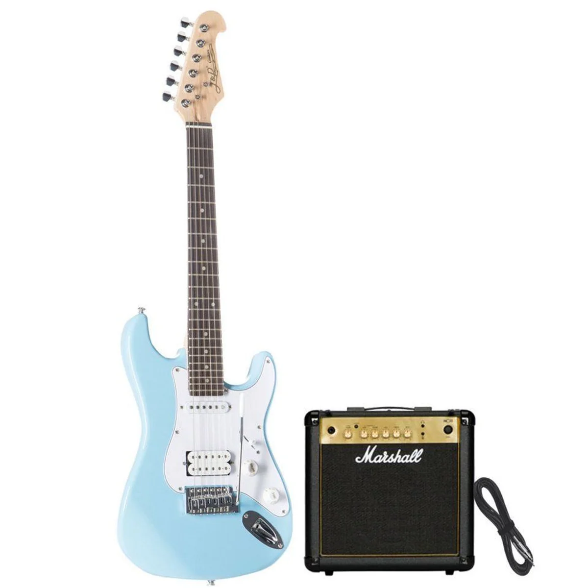 J & D E-Gitarre ST-MINI Sky Blue, kompakt, leistungsstark, ideal für Einsteiger