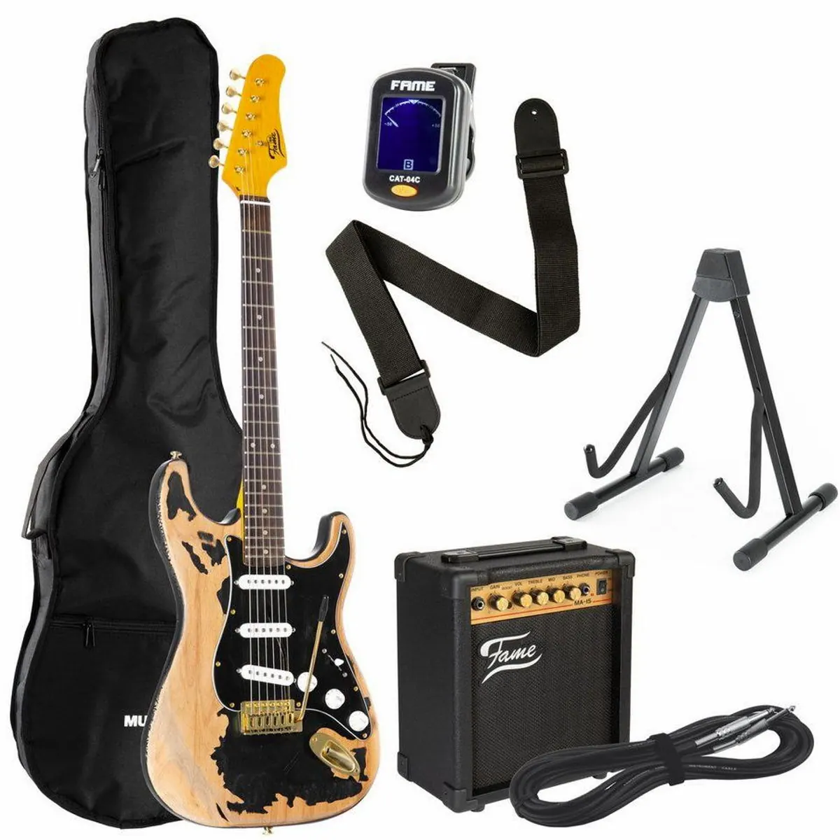 J & D GG II Rock Black E-Gitarre Set, inklusive Verstärker und Kabel — ideal für Anfänger