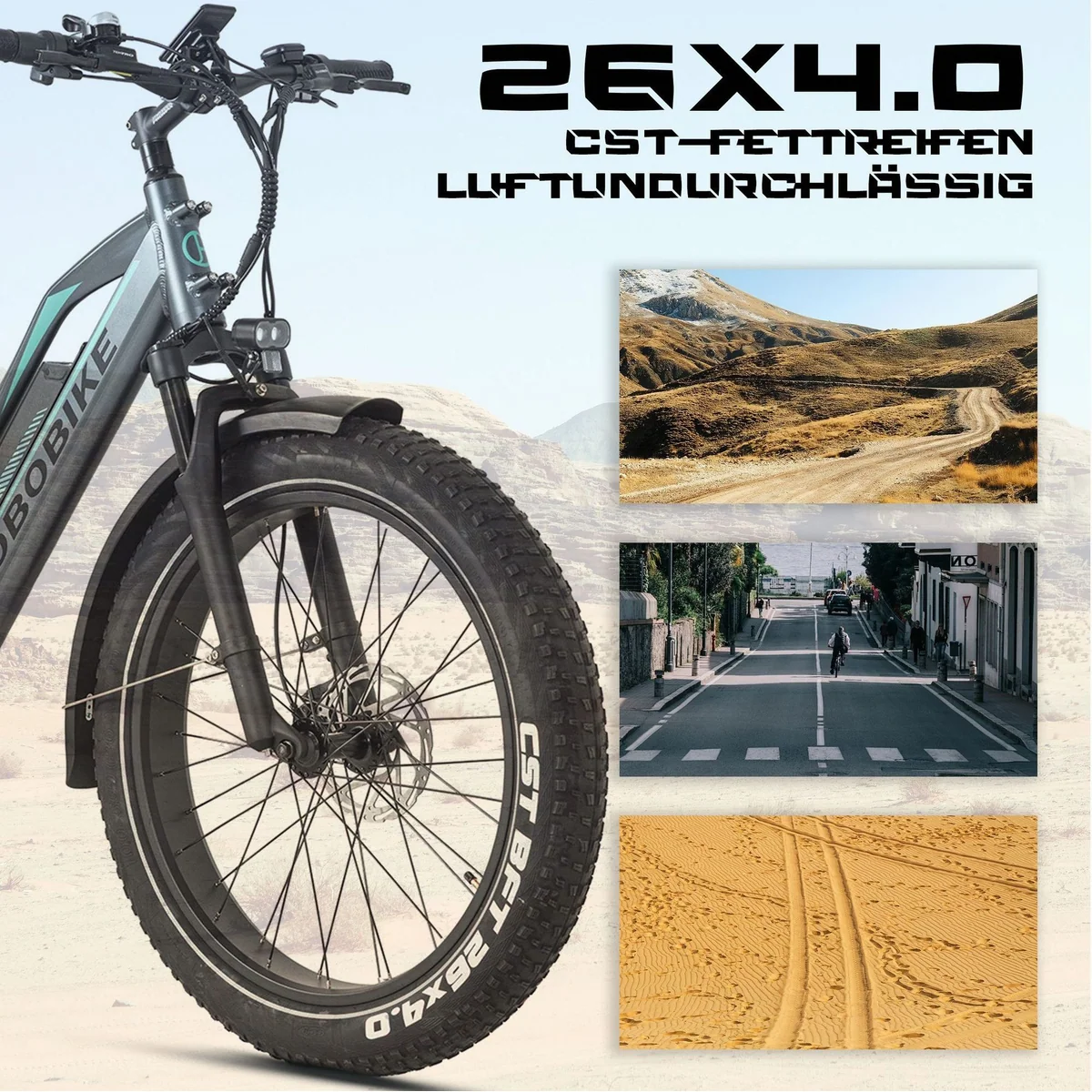 JOBOBIKE E-Bike Mountainbike 26x4 Zoll, leistungsstarker Akku, vielseitige Einsatzmöglichkeiten 2